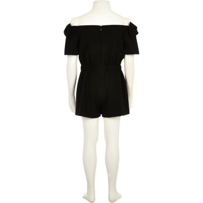 Girls black bow bardot playsuit